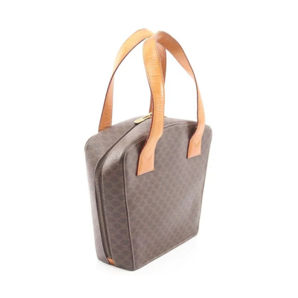 Celine Leather Round Charm Handbag Cream Macadam Beige Brown Canvas Tan Brown